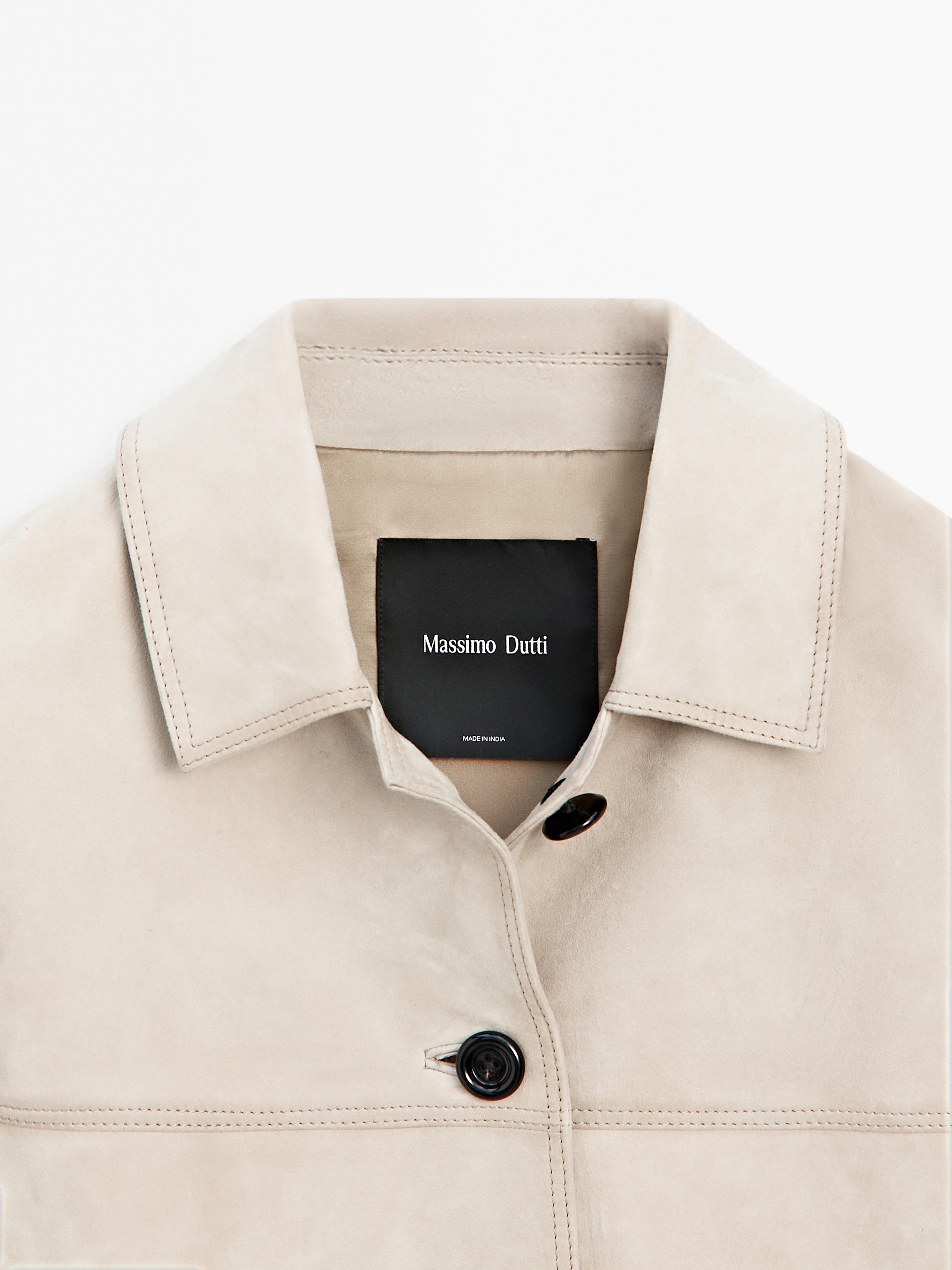 Short suede leather jacket with topstitching